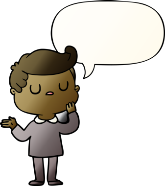 Çizgi filmci, bir insan tarafından çizilmiş yumuşak eğimli konuşma baloncuğuyla merak ediyor.