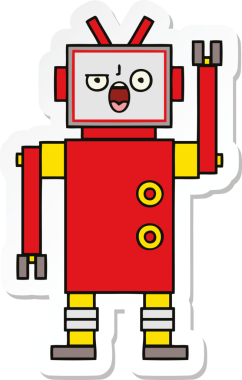 Bir insan tarafından çizilmiş sevimli, kızgın bir robotun çıkartması.