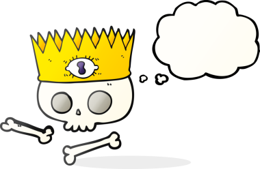 İnsan tarafından çizilmiş eski bir kafatasına serbest çizim baloncuk karikatür sihirli taç