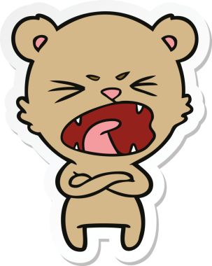 Bir insan tarafından çizilmiş kızgın bir çizgi film ayısının çıkartması.