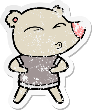 Bir insan tarafından çizilmiş ıslık çalan bir ayının sıkıntılı çıkartması.