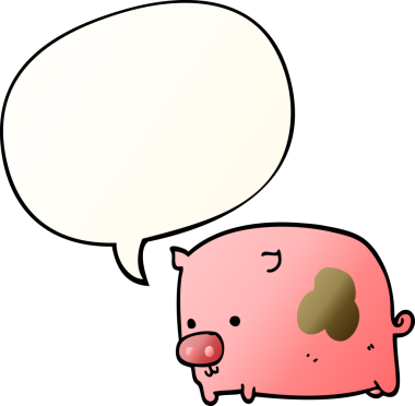 Bir insan tarafından çizilmiş, konuşma baloncuklu çizgi film domuzu.