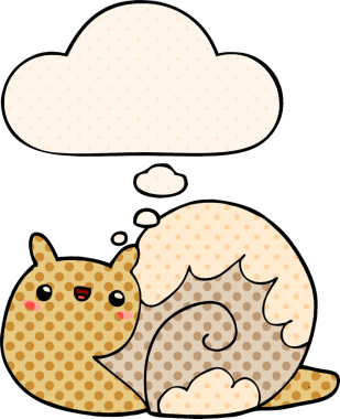 Çizgi roman tarzında bir insan tarafından çizilmiş düşünce baloncuğu olan sevimli çizgi film salyangozu.