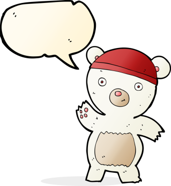 Bir insan tarafından çizilmiş konuşma baloncuklu şirin kutup ayısı.