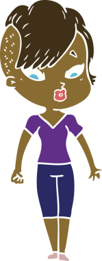 Düz renkli çizgi film bir insan tarafından çizilmiş kızı şaşırttı.