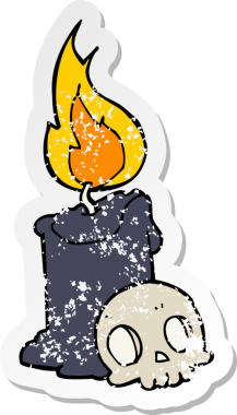 Bir insan tarafından çizilmiş kafatası ve mumun sıkıntılı çıkartması.