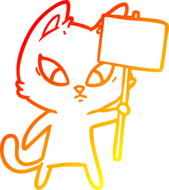 Kafası karışmış çizgi film kedisinin insan tarafından çizilmiş sıcak çizgi çizgisi.