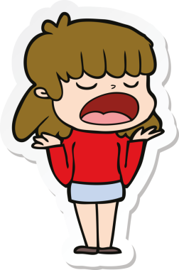 Bir insan tarafından çizilmiş yüksek sesle konuşan bir karikatür kadının çıkartması.