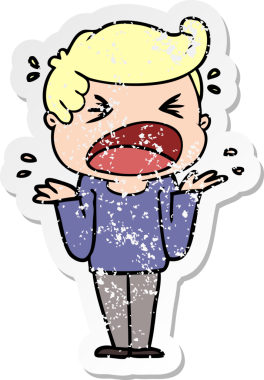 Bir insan tarafından çizilmiş bağıran bir karikatür çıkartması.