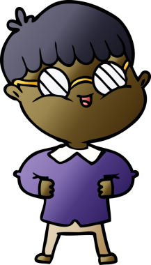 Bir insan tarafından çizilmiş gözlük takan çizgi film çocuğu.