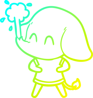 Bir insanın çizdiği suyu püskürten şirin bir filin soğuk eğimli çizgisi.