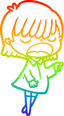 Gökkuşağı gradyan çizgi çizimi Bir insan tarafından yüksek sesle çizilen bir kadın karikatürü