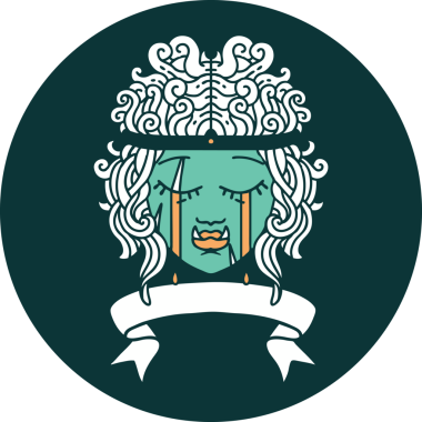 Ağlayan Ork barbar karakteri simgesi. Bir insan tarafından çizilmiş pankartıyla.