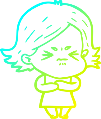 Bir insan tarafından çizilmiş kızgın bir kızın soğuk çizgi çizimi.