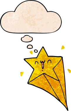 Bir insan tarafından çizilmiş grunge desenli düşünce baloncuğu olan çizgi film yıldızı.