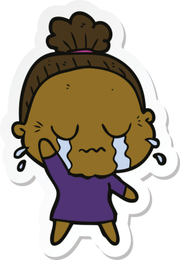 Bir insan tarafından çizilmiş, ağlayan yaşlı bir kadının çıkartması.