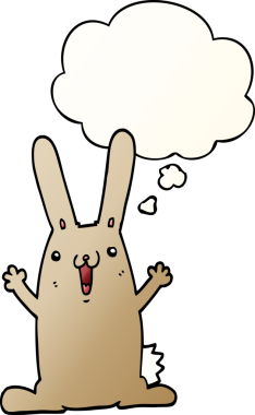 Düşünce baloncuklu çizgi film tavşanı bir insan tarafından çizilmiş.