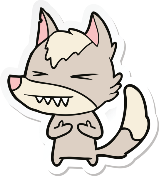 Bir insan tarafından çizilmiş kızgın bir kurt çizgi filminin çıkartması.