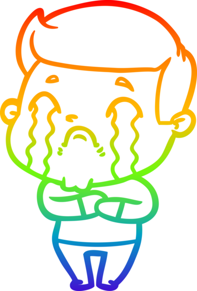 Gökkuşağı gradyan çizimi bir insan tarafından çizilmiş ağlayan bir karikatür adamı çiziyor.