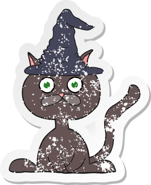 Bir insan tarafından çizilmiş bir cadılar bayramı kedisine ait gerilimli bir yapıştırma.
