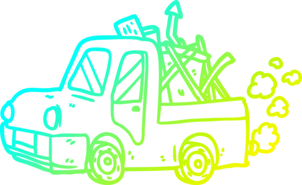 Bir insan tarafından çizilmiş hurda dolu eski bir kamyonun soğuk gradyan çizimi.