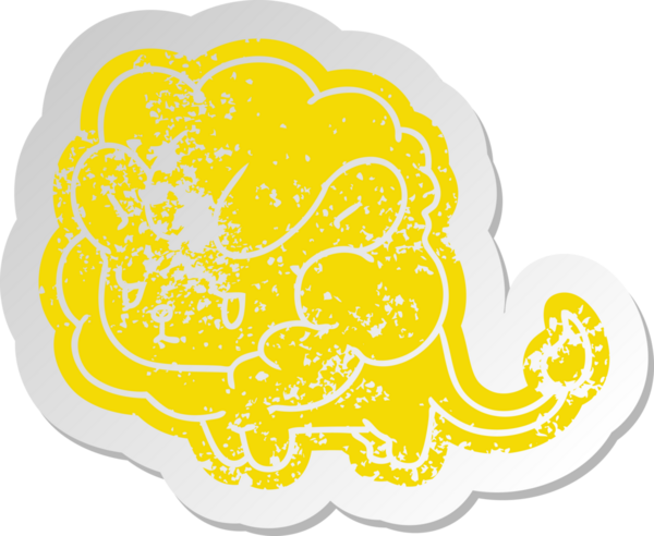 Sıkıntılı eski çizgi film etiketi kawaii sevimli aslan yavrusu bir insan tarafından çizilmiş.