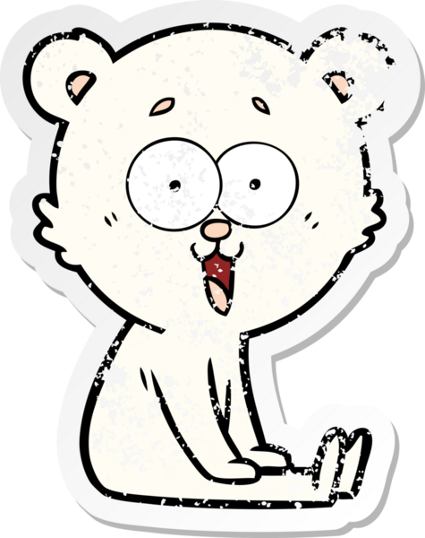 Bir insan tarafından çizilmiş gülen oyuncak ayının sıkıntılı çıkartması.