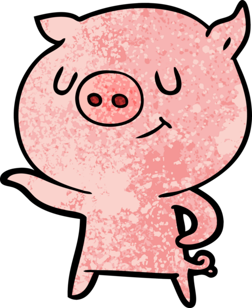 Bir insan tarafından çizilmiş mutlu çizgi film domuzu.