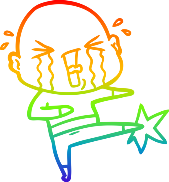 Bir insan tarafından çizilmiş ağlayan kel bir adamın çizgi çizimi.