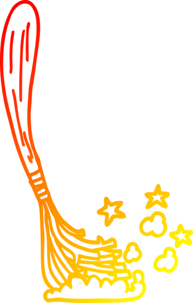 Bir insan tarafından çizilmiş sihirli süpürge sopalarının sıcak çizgi çizimi