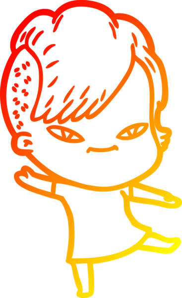 Hipster saç kesimi bir insan tarafından çizilmiş güzel bir çizgi film kızı çizimi.