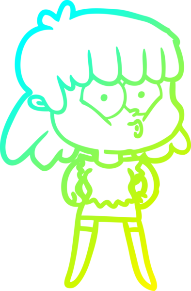 Bir insan tarafından çizilen ıslık çalan bir kızın soğuk gradyan çizgisi.