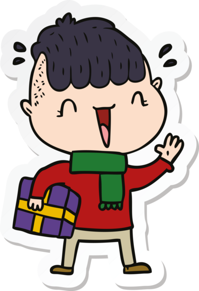 Çizgi film çıkartması. Mutlu çocuk. Bir insan tarafından çizilmiş.