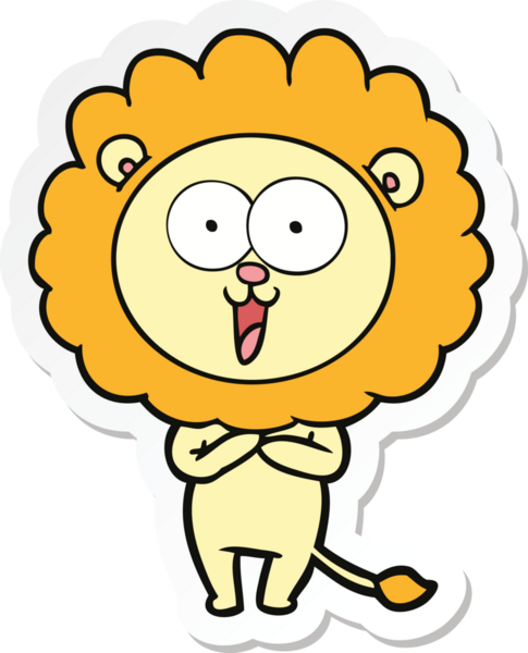 Bir insan tarafından çizilmiş mutlu bir aslanın çıkartması.