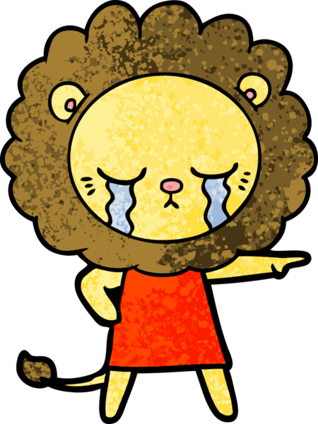 Bir insan tarafından çizilmiş ağlayan çizgi film aslanı.