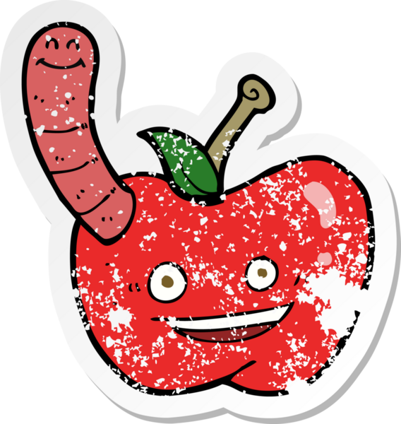 Bir insan tarafından çizilmiş solucanlı çizgi film elmasının gerilimli yapıştırması.