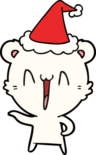 Gülen kutup ayısı el çizimi. Bir insan tarafından çizilmiş Noel Baba şapkası.