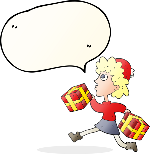 Bir insan tarafından çizilmiş hediyeli serbest konuşma balonu koşu kadını.