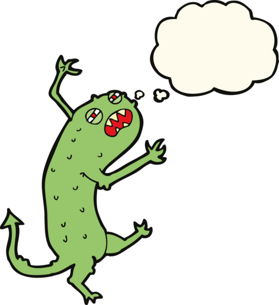 Bir insan tarafından çizilmiş düşünce balonu olan küçük bir canavar.