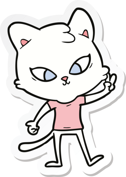 Bir insan tarafından çizilmiş şirin bir çizgi film kedisinin çıkartması.