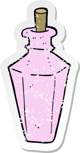Bir insan tarafından çizilmiş, karikatür parfüm şişesinin gerilimli retro yapıştırması.
