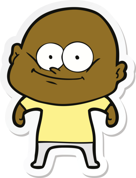 Bir insan tarafından çizilmiş kel bir adamın çıkartması.