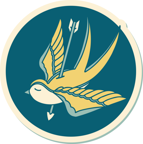 Bir insanın çizdiği okla delinmiş bir kırlangıç dövmesi.