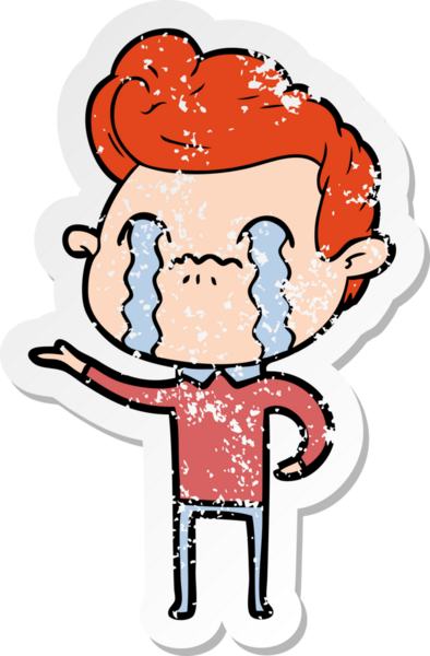 Bir insan tarafından çizilmiş ağlayan bir karikatürcünün sıkıntılı çıkartması.