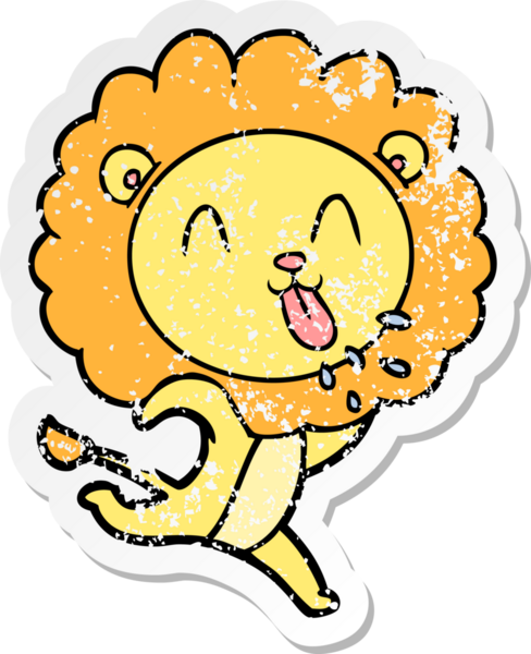 Bir insan tarafından çizilmiş mutlu çizgi film aslanının sıkıntılı çıkartması.