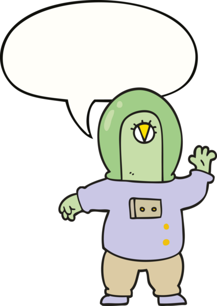 Bir insan tarafından çizilmiş konuşma balonu olan uzay yaratığı çizgi filmi.