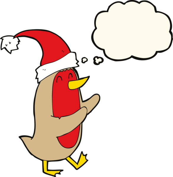 Bir insan tarafından çizilmiş düşünce baloncuklu noel robini.