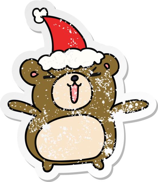 Bir insan tarafından çizilmiş kawaii ayısının sıkıntılı yılbaşı çıkartması.