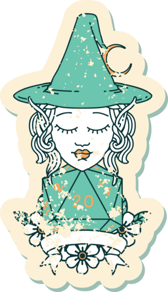 Retro Dövme Biçimli elf karakteri Bir insan tarafından çizilmiş doğal yirmi zar atışıyla