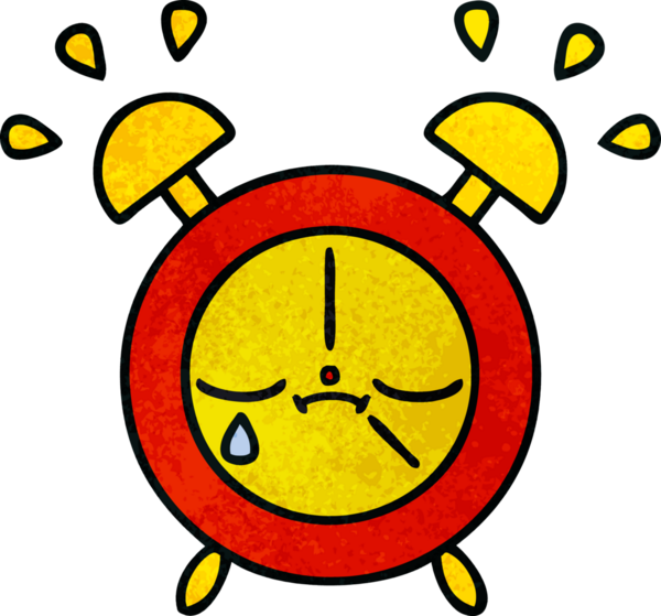 Bir insan tarafından çizilmiş bir çalar saatin retro grunge desen karikatürü